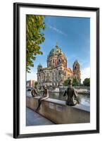 Statues in front of Berlin Dome and Spree River, Berlin, Germany-Sabine Lubenow-Framed Photographic Print