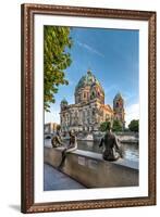 Statues in front of Berlin Dome and Spree River, Berlin, Germany-Sabine Lubenow-Framed Photographic Print