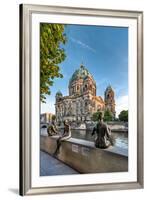 Statues in front of Berlin Dome and Spree River, Berlin, Germany-Sabine Lubenow-Framed Photographic Print
