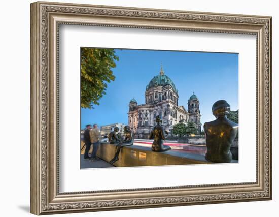 Statues in front of Berlin Dome and Spree River, Berlin, Germany-Sabine Lubenow-Framed Photographic Print