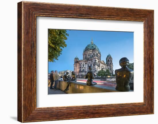 Statues in front of Berlin Dome and Spree River, Berlin, Germany-Sabine Lubenow-Framed Photographic Print