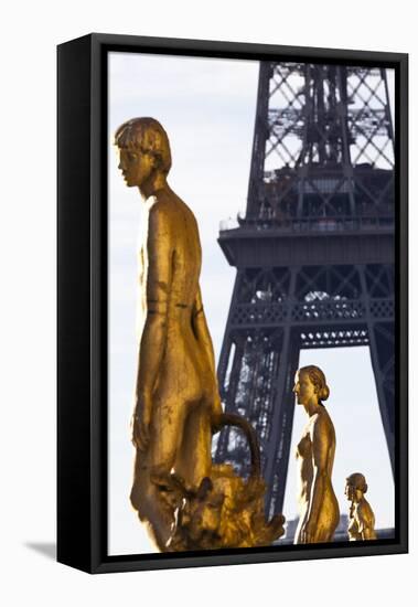 Statues of the Palais De Chaillot with the Eiffel Tower in the Background, Paris, France-Julian Castle-Framed Premier Image Canvas