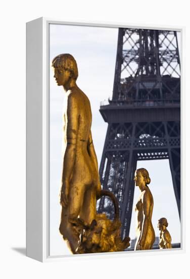 Statues of the Palais De Chaillot with the Eiffel Tower in the Background, Paris, France-Julian Castle-Framed Premier Image Canvas