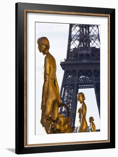 Statues of the Palais De Chaillot with the Eiffel Tower in the Background, Paris, France-Julian Castle-Framed Photographic Print