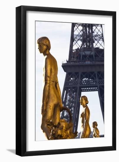 Statues of the Palais De Chaillot with the Eiffel Tower in the Background, Paris, France-Julian Castle-Framed Photographic Print