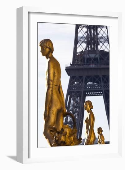 Statues of the Palais De Chaillot with the Eiffel Tower in the Background, Paris, France-Julian Castle-Framed Photographic Print