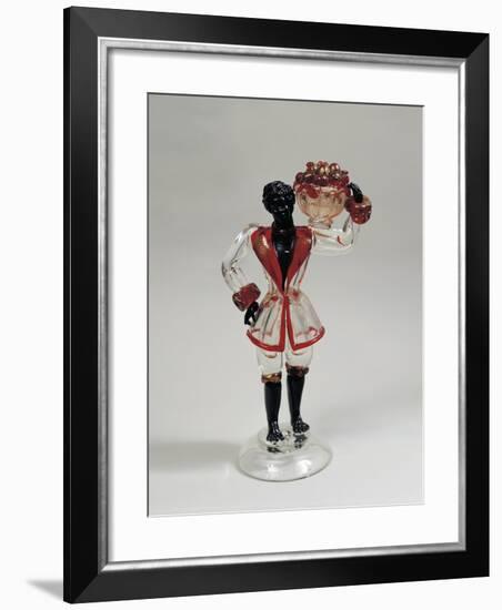 Statuette of Moor with Fruit Basket, Clear Blown Glass and Solid Glass, 1925-1930, Murano, Italy-null-Framed Giclee Print