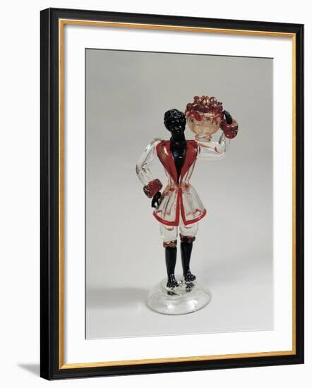 Statuette of Moor with Fruit Basket, Clear Blown Glass and Solid Glass, 1925-1930, Murano, Italy-null-Framed Giclee Print