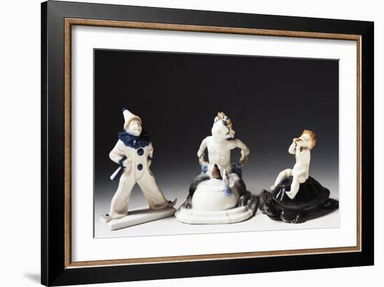 Statuettes of Bacchus, Pierrot and Putto, Ceramic-null-Framed Giclee Print