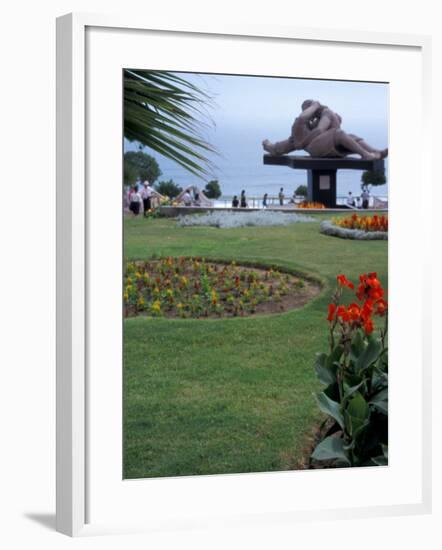 Statute of The Lovers and Ocean in Background, Lovers Park, Miraflores District, Lima, Peru-Cindy Miller Hopkins-Framed Photographic Print