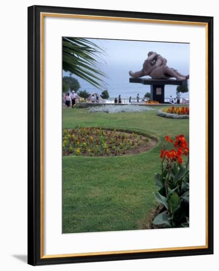 Statute of The Lovers and Ocean in Background, Lovers Park, Miraflores District, Lima, Peru-Cindy Miller Hopkins-Framed Photographic Print