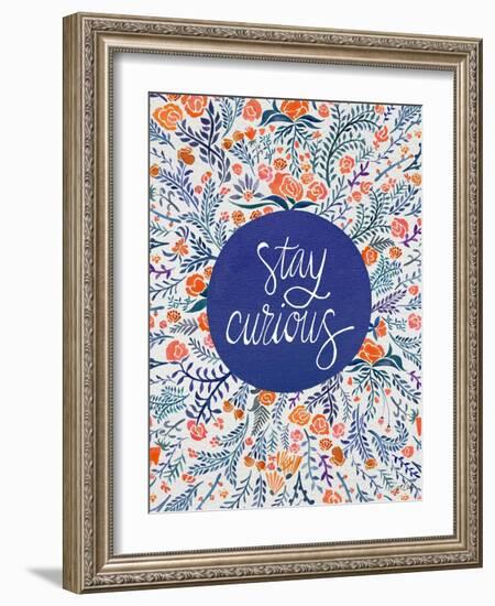 Stay Curious in Navy and Red-Coquillette Cat-Framed Art Print