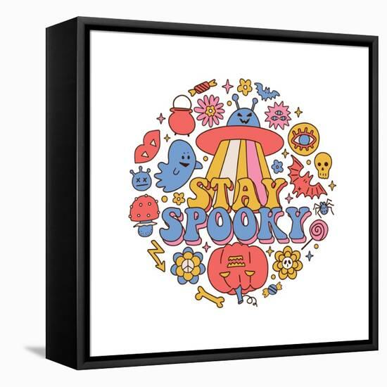 Stay Spooky - Text round Sticker Concept Isolated on White Background. Retro 60S 70S Circle Composi-Svetlana Shamshurina-Framed Premier Image Canvas