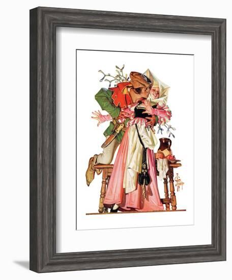 "Stealing a Christmas Kiss,"December 23, 1933-Joseph Christian Leyendecker-Framed Giclee Print