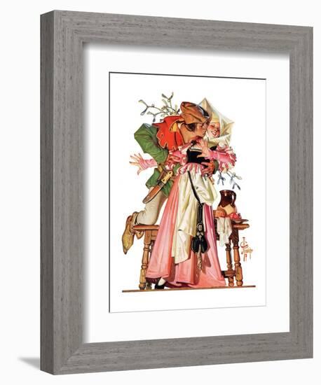 "Stealing a Christmas Kiss,"December 23, 1933-Joseph Christian Leyendecker-Framed Giclee Print