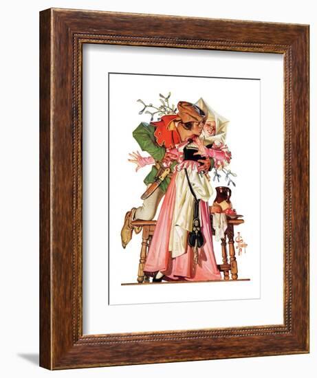 "Stealing a Christmas Kiss,"December 23, 1933-Joseph Christian Leyendecker-Framed Giclee Print