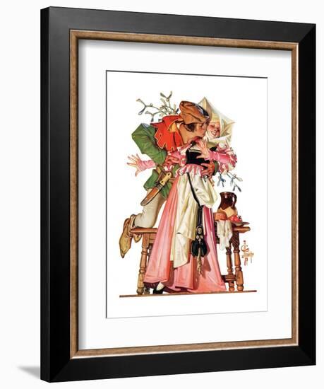 "Stealing a Christmas Kiss,"December 23, 1933-Joseph Christian Leyendecker-Framed Giclee Print