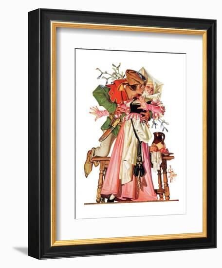 "Stealing a Christmas Kiss,"December 23, 1933-Joseph Christian Leyendecker-Framed Giclee Print