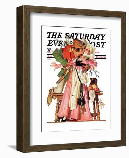 "Stealing a Christmas Kiss," Saturday Evening Post Cover, December 23, 1933-Joseph Christian Leyendecker-Framed Giclee Print