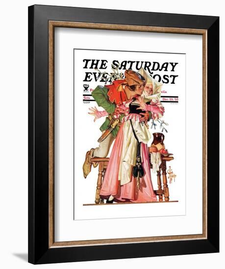 "Stealing a Christmas Kiss," Saturday Evening Post Cover, December 23, 1933-Joseph Christian Leyendecker-Framed Giclee Print