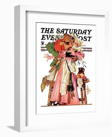 "Stealing a Christmas Kiss," Saturday Evening Post Cover, December 23, 1933-Joseph Christian Leyendecker-Framed Giclee Print