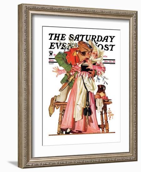 "Stealing a Christmas Kiss," Saturday Evening Post Cover, December 23, 1933-Joseph Christian Leyendecker-Framed Giclee Print