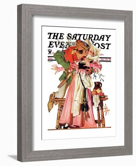 "Stealing a Christmas Kiss," Saturday Evening Post Cover, December 23, 1933-Joseph Christian Leyendecker-Framed Giclee Print