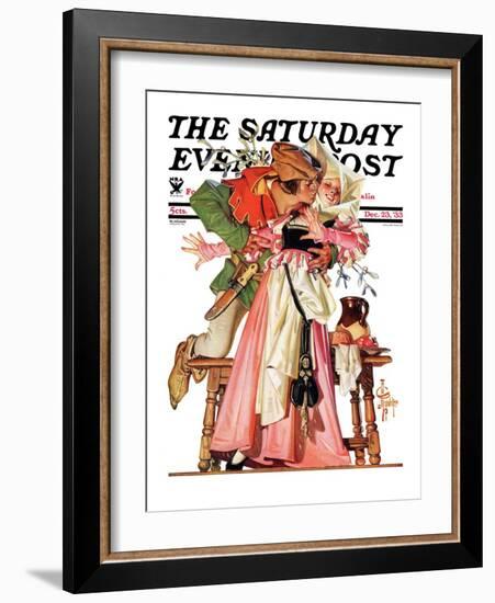 "Stealing a Christmas Kiss," Saturday Evening Post Cover, December 23, 1933-Joseph Christian Leyendecker-Framed Giclee Print