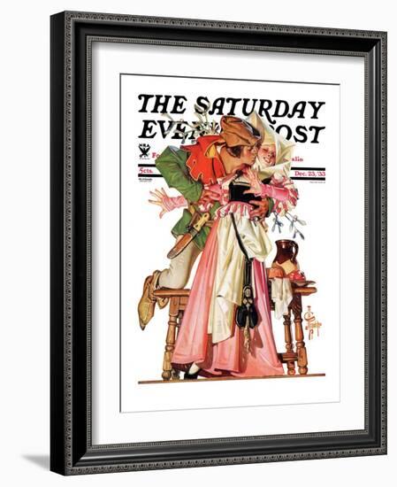 "Stealing a Christmas Kiss," Saturday Evening Post Cover, December 23, 1933-Joseph Christian Leyendecker-Framed Giclee Print