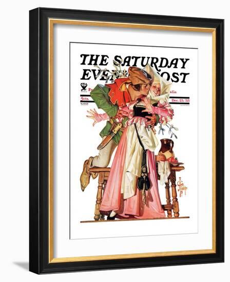 "Stealing a Christmas Kiss," Saturday Evening Post Cover, December 23, 1933-Joseph Christian Leyendecker-Framed Giclee Print