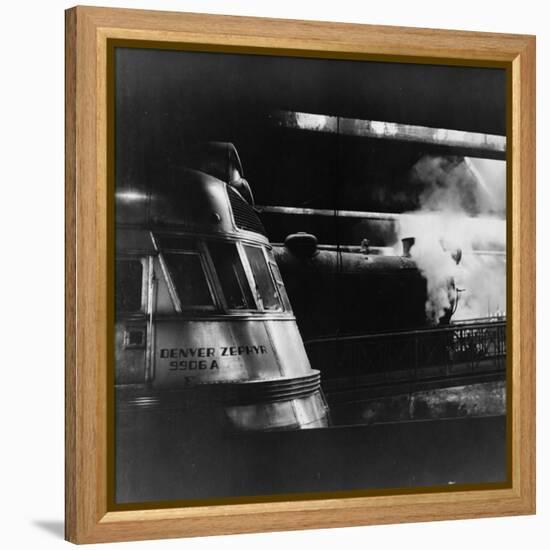 Steam and Diesel Engine at the Union Station, Chicago, c.1943-Jack Delano-Framed Stretched Canvas