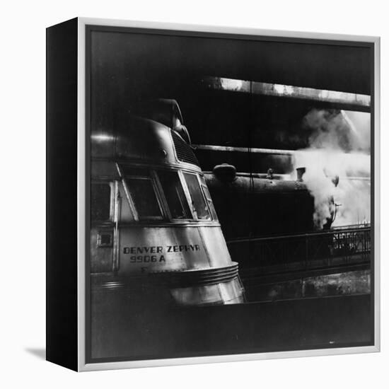 Steam and Diesel Engine at the Union Station, Chicago, c.1943-Jack Delano-Framed Stretched Canvas