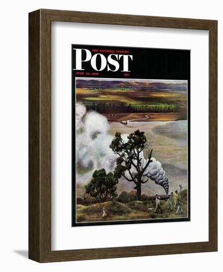 "Steam Engine Along the Missouri," Saturday Evening Post Cover, June 22, 1946-John Falter-Framed Giclee Print