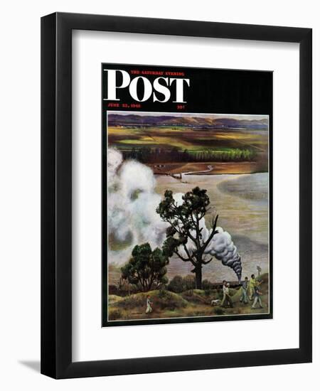 "Steam Engine Along the Missouri," Saturday Evening Post Cover, June 22, 1946-John Falter-Framed Giclee Print