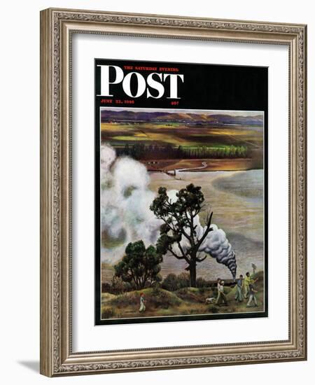 "Steam Engine Along the Missouri," Saturday Evening Post Cover, June 22, 1946-John Falter-Framed Giclee Print