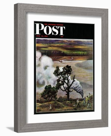 "Steam Engine Along the Missouri," Saturday Evening Post Cover, June 22, 1946-John Falter-Framed Giclee Print