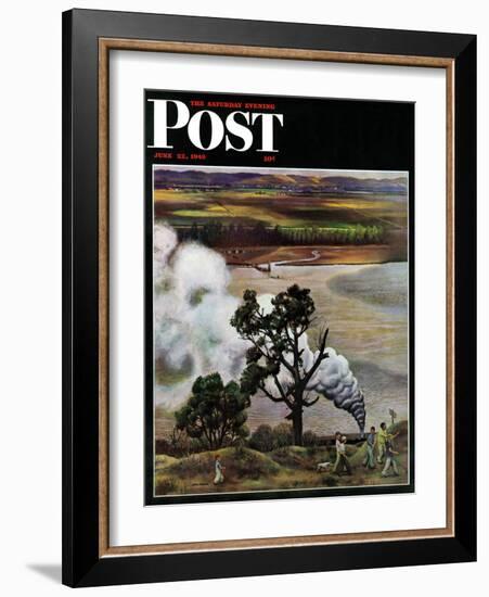 "Steam Engine Along the Missouri," Saturday Evening Post Cover, June 22, 1946-John Falter-Framed Giclee Print