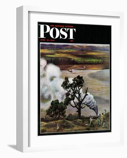 "Steam Engine Along the Missouri," Saturday Evening Post Cover, June 22, 1946-John Falter-Framed Giclee Print