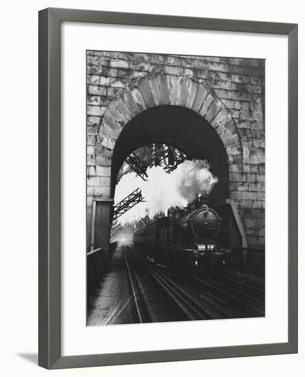 Steam Locomotive at Firth of Forth Bridge-null-Framed Premium Photographic Print