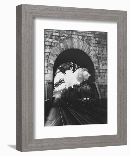 Steam Locomotive at Firth of Forth Bridge-null-Framed Premium Photographic Print