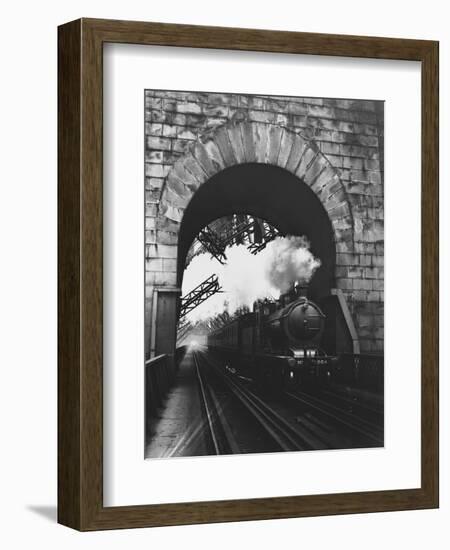 Steam Locomotive at Firth of Forth Bridge-null-Framed Premium Photographic Print