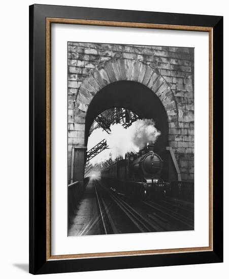 Steam Locomotive at Firth of Forth Bridge-null-Framed Photographic Print