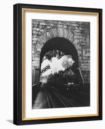 Steam Locomotive at Firth of Forth Bridge-null-Framed Photographic Print