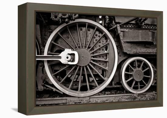 Steam Locomotive Wheel Detail In Warm Black And White-mishoo-Framed Stretched Canvas