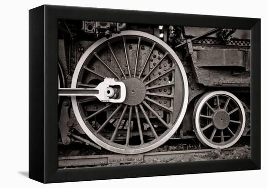 Steam Locomotive Wheel Detail In Warm Black And White-mishoo-Framed Stretched Canvas