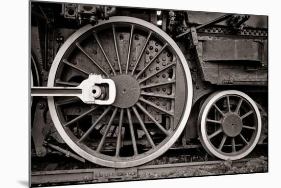 Steam Locomotive Wheel Detail In Warm Black And White-mishoo-Mounted Art Print