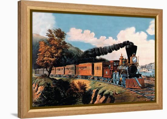 Steam Locomotive-Currier & Ives-Framed Stretched Canvas