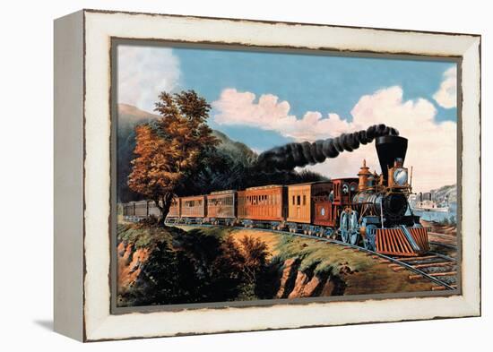 Steam Locomotive-Currier & Ives-Framed Stretched Canvas