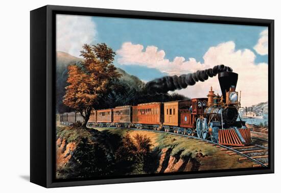 Steam Locomotive-Currier & Ives-Framed Stretched Canvas