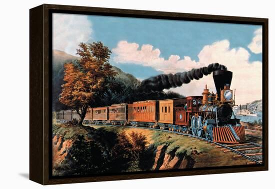 Steam Locomotive-Currier & Ives-Framed Stretched Canvas